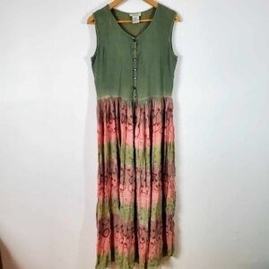 Sundress Embroidered Dress 90s Tay and Dy Floral Maxi Peasant Hippie Size M